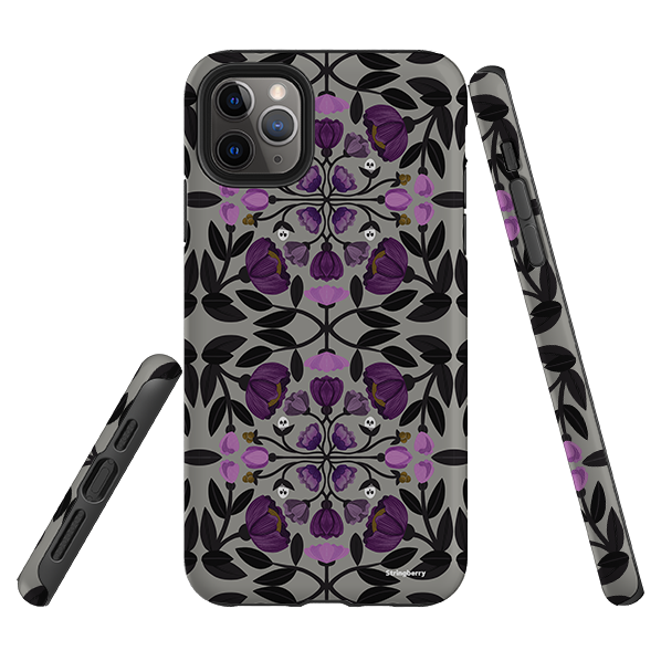 iPhone Tough Case - Purple Flower Skull I By Nina Pace