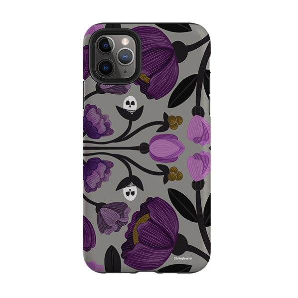 iPhone Tough Case - Purple Flower Skull II By Nina Pace