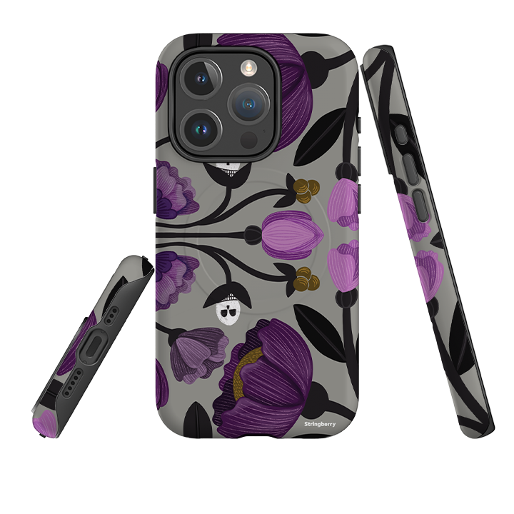 iPhone MagSafe Tough Case -  Purple Flower Skull II By Nina Pace