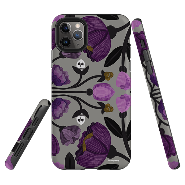 iPhone Tough Case - Purple Flower Skull II By Nina Pace