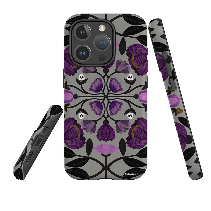 iPhone MagSafe Tough Case -  Purple Flower Skull III By Nina Pace