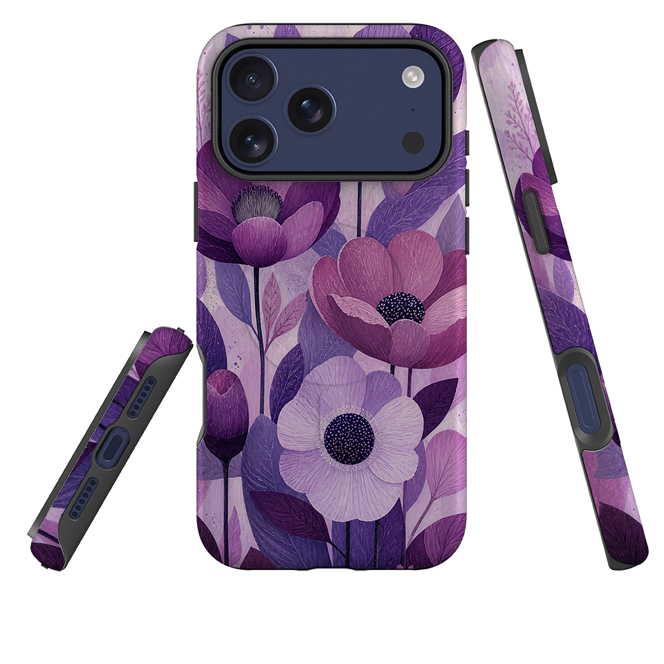 iPhone MagSafe Tough Case - Purple Woodgrain Floral