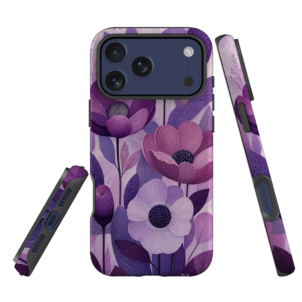 iPhone Tough Case - Purple Woodgrain Floral