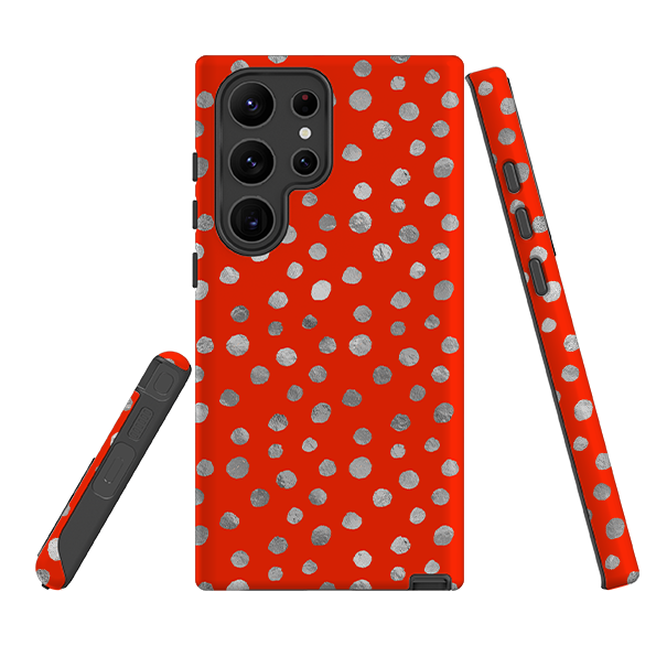 Samsung Tough Case - Red and Silver Dots
