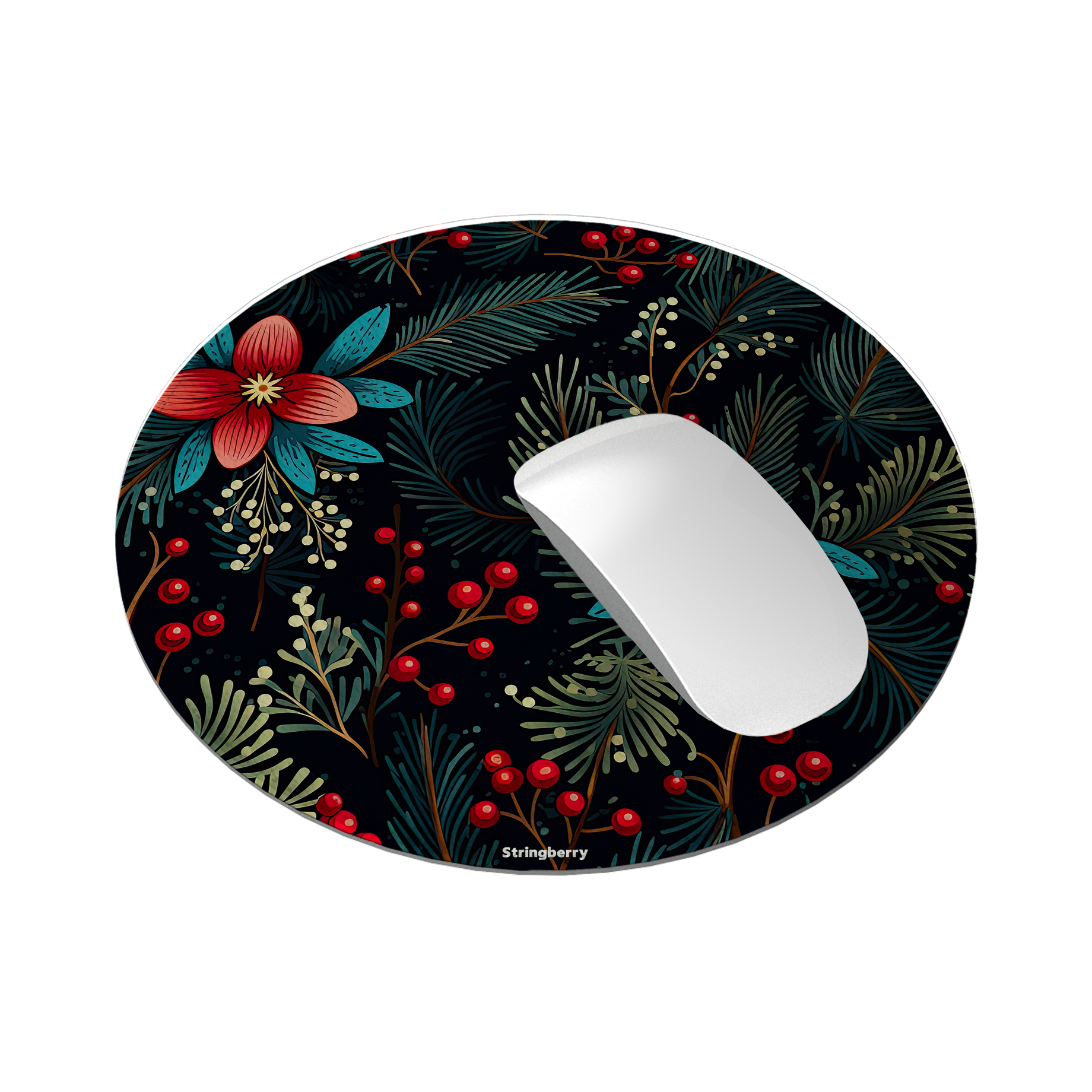 Red Berries Vegan Leather Mouse Mat