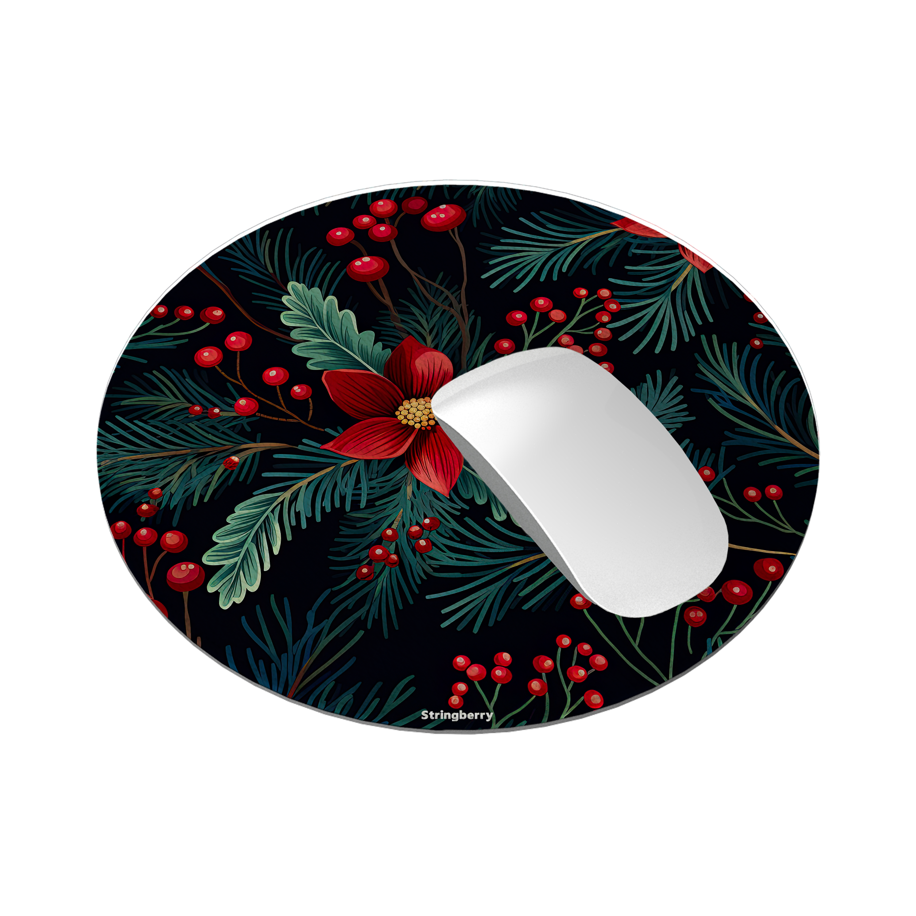 Red Berries II Vegan Leather Mouse Mat