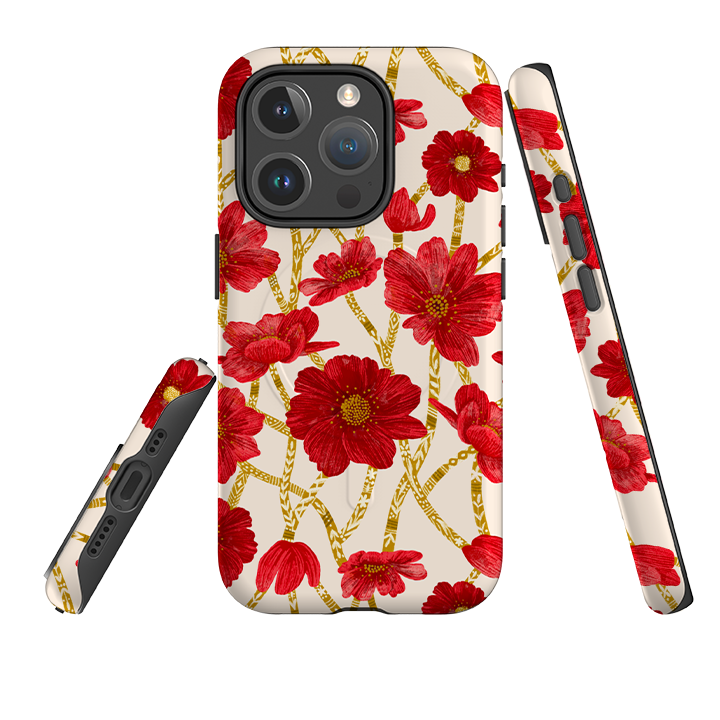 iPhone MagSafe Tough Case -  Red Floral By Nina Pace
