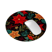 Red Winter Floral II Vegan Leather Mouse Mat