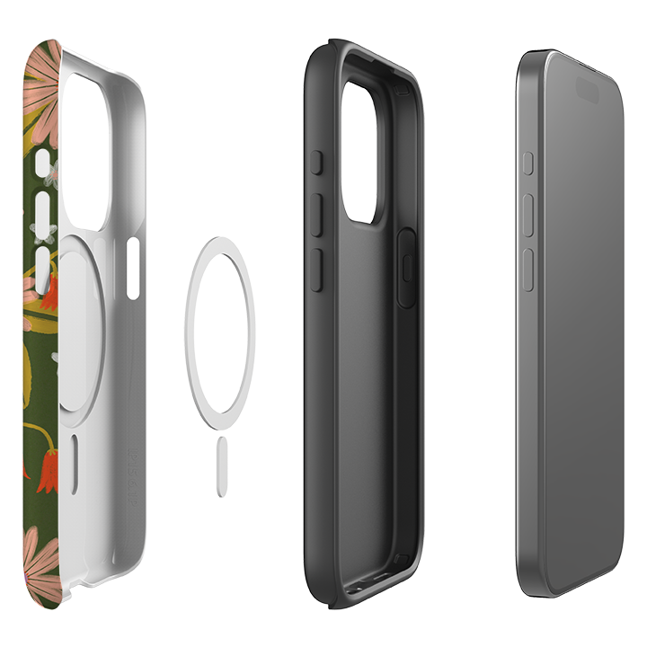 iPhone MagSafe Tough Case - Red and Green Floral Pattern By Lee Foster Wilson