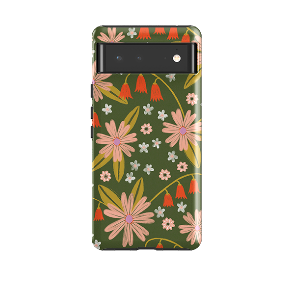 Google Tough Case -  Red and Green Floral Pattern By Lee Foster Wilson