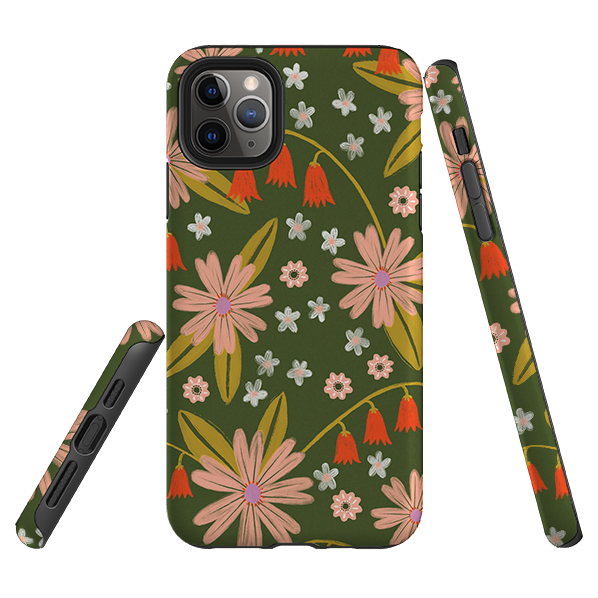 iPhone Tough Case - Red and Green Floral Pattern By Lee Foster Wilson