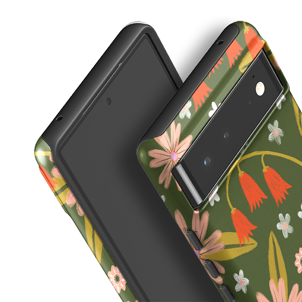 Google Tough Case -  Red and Green Floral Pattern By Lee Foster Wilson