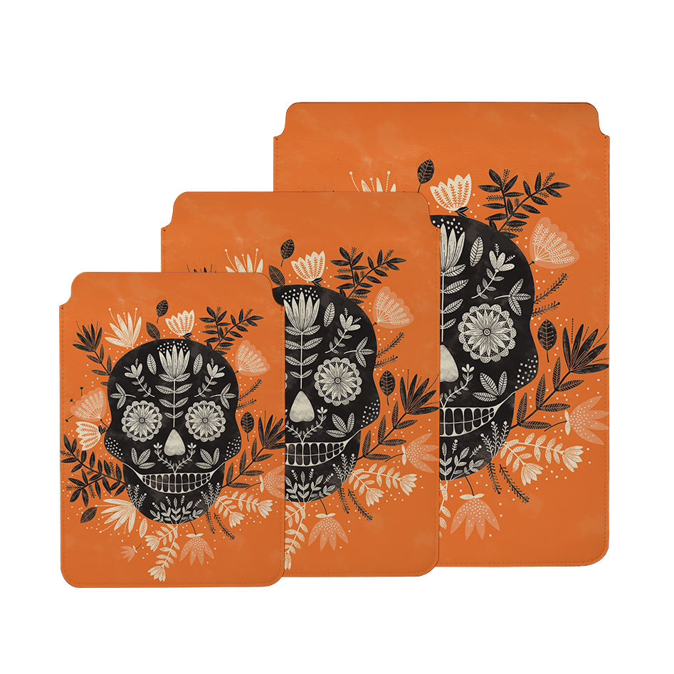 Sugar Skull Orange By Jade Mosinski Laptop, Kindle & iPad Sleeve