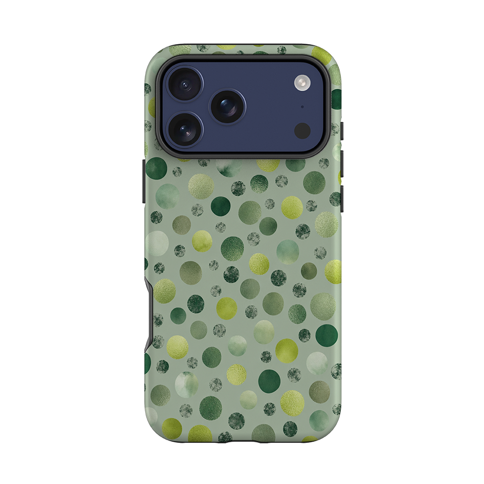 iPhone Tough Case - Sage Green Polka Dot