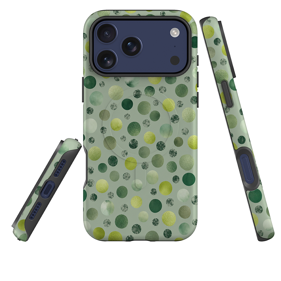 iPhone MagSafe Tough Case - Sage Green Polka Dot