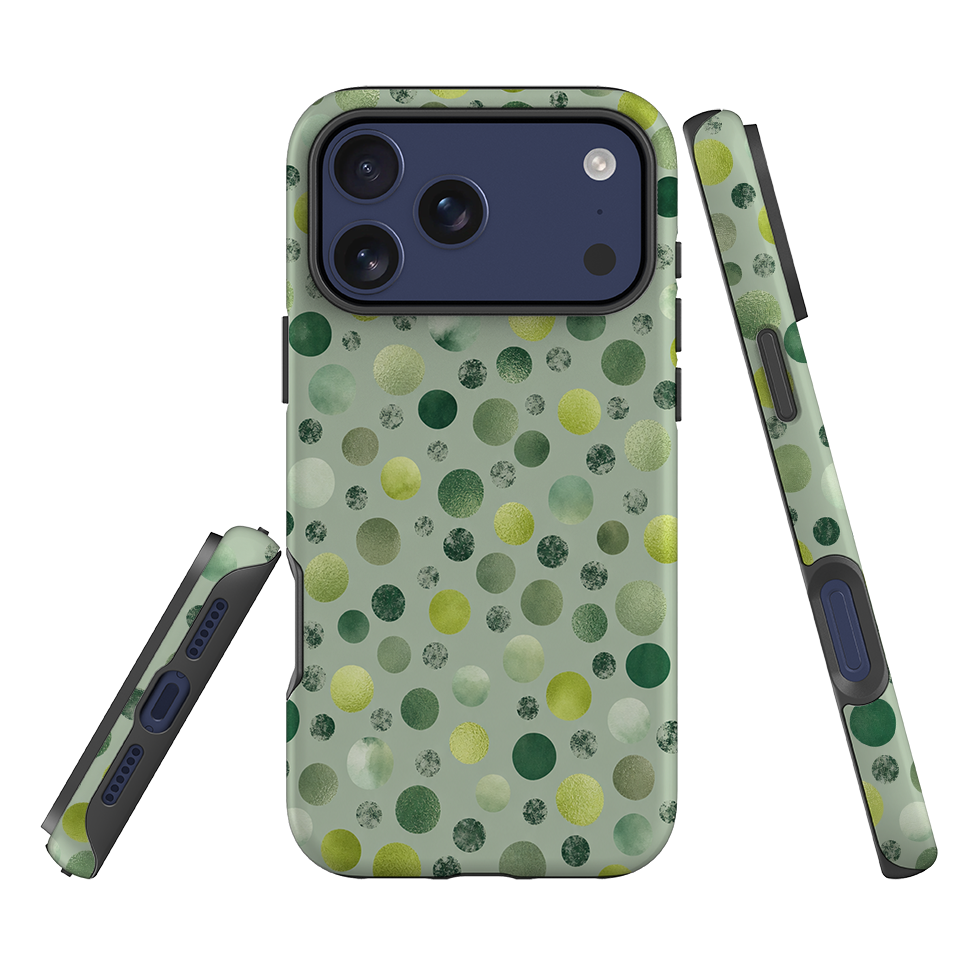 iPhone Tough Case - Sage Green Polka Dot