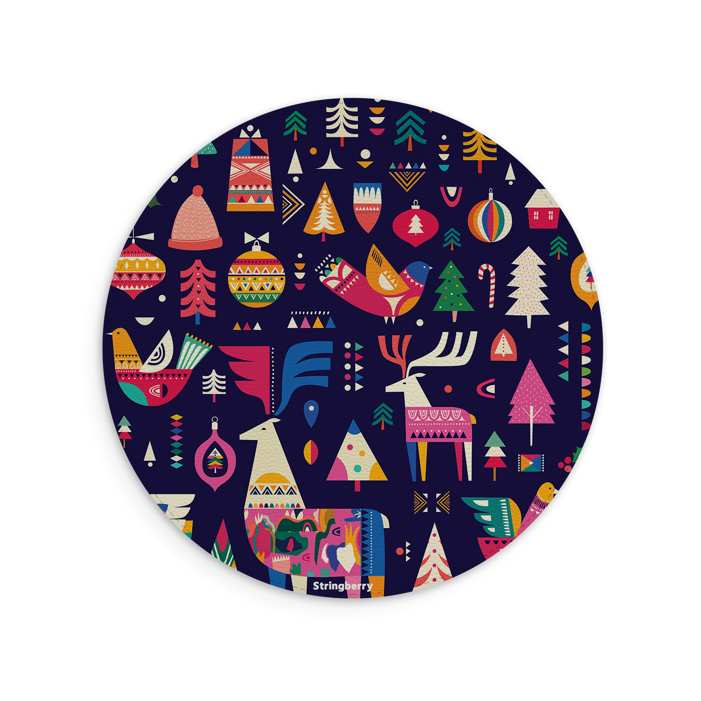 Scandi Xmas Blue Vegan Leather Mouse Mat