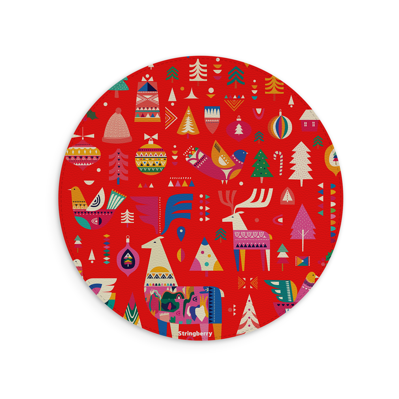Scandi Xmas Red Vegan Leather Mouse Mat