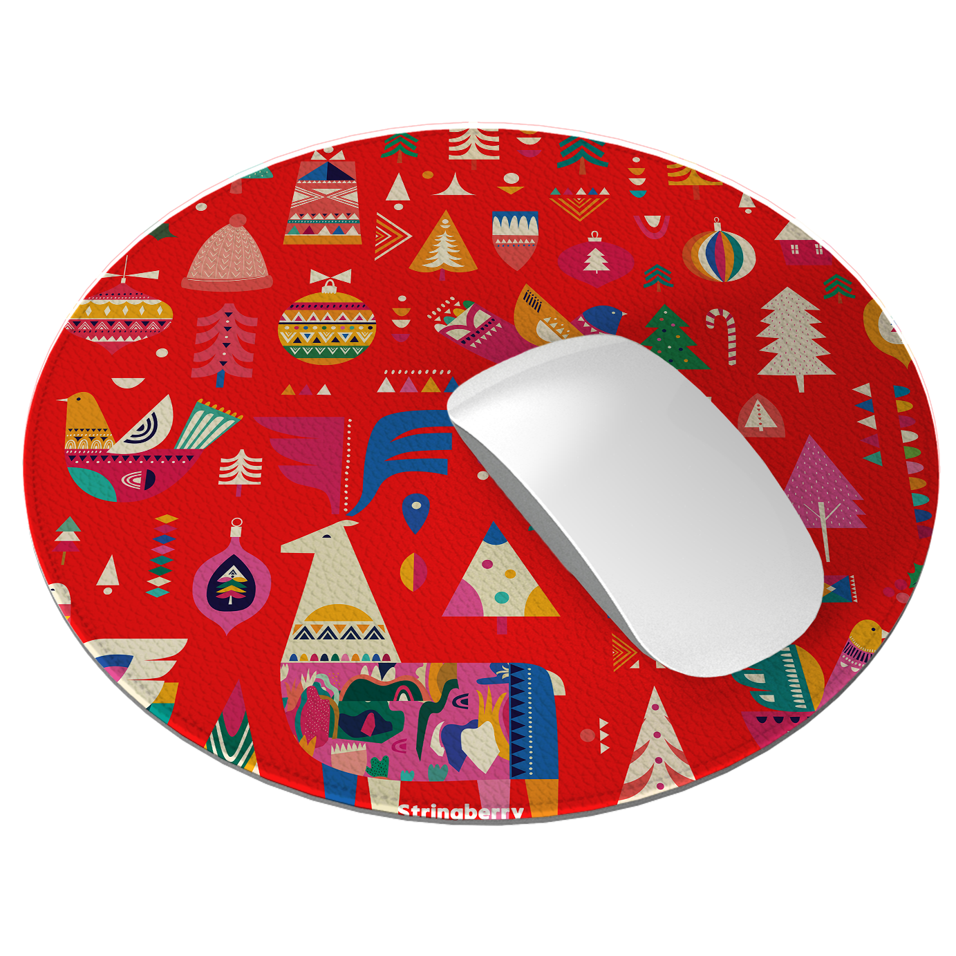 Scandi Xmas Red Vegan Leather Mouse Mat