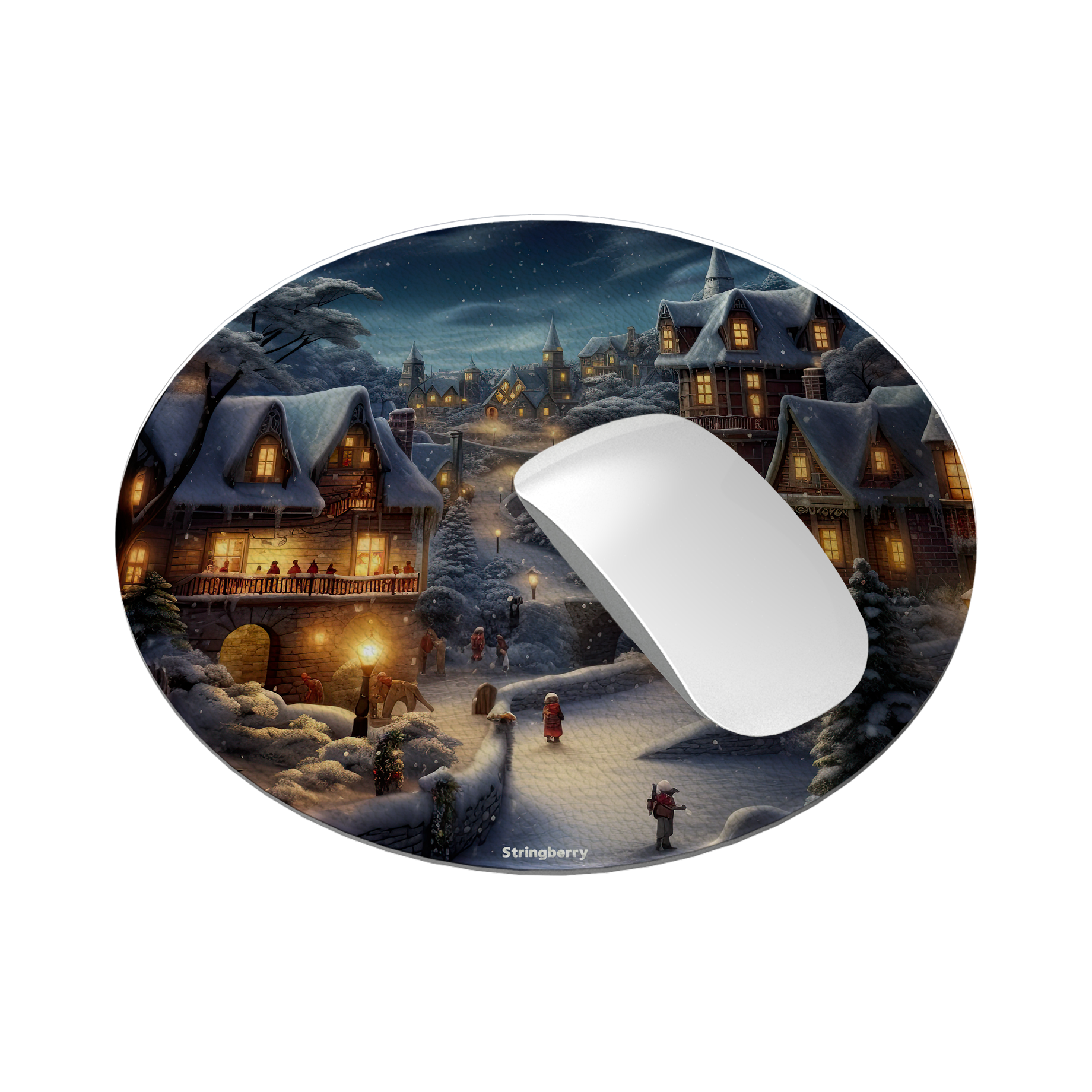 Scandinavian Winter Night Vegan Leather Mouse Mat