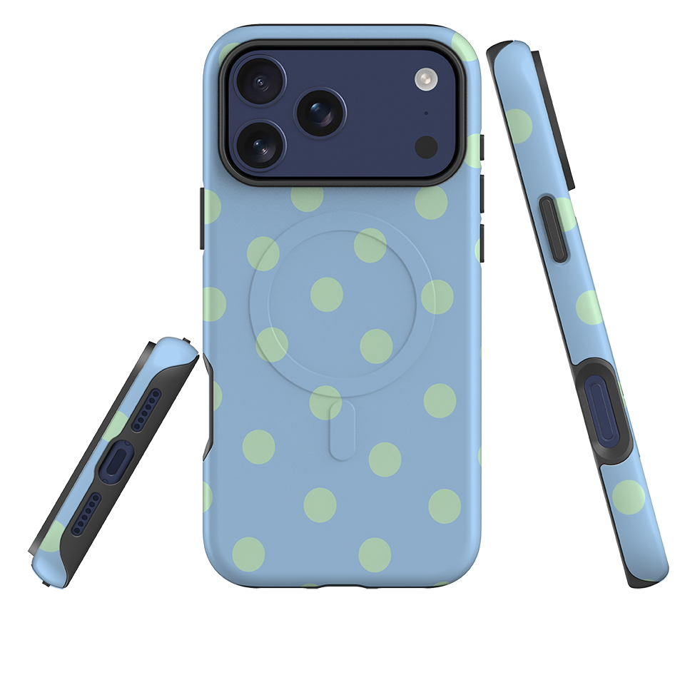 iPhone MagSafe Tough Case - Sky Blue & Mint Green Polka Dot