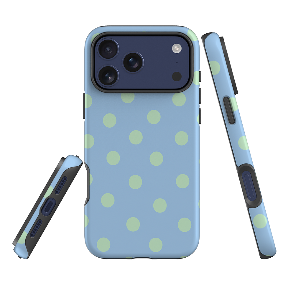 iPhone Tough Case - Sky Blue & Mint Green Polka Dot