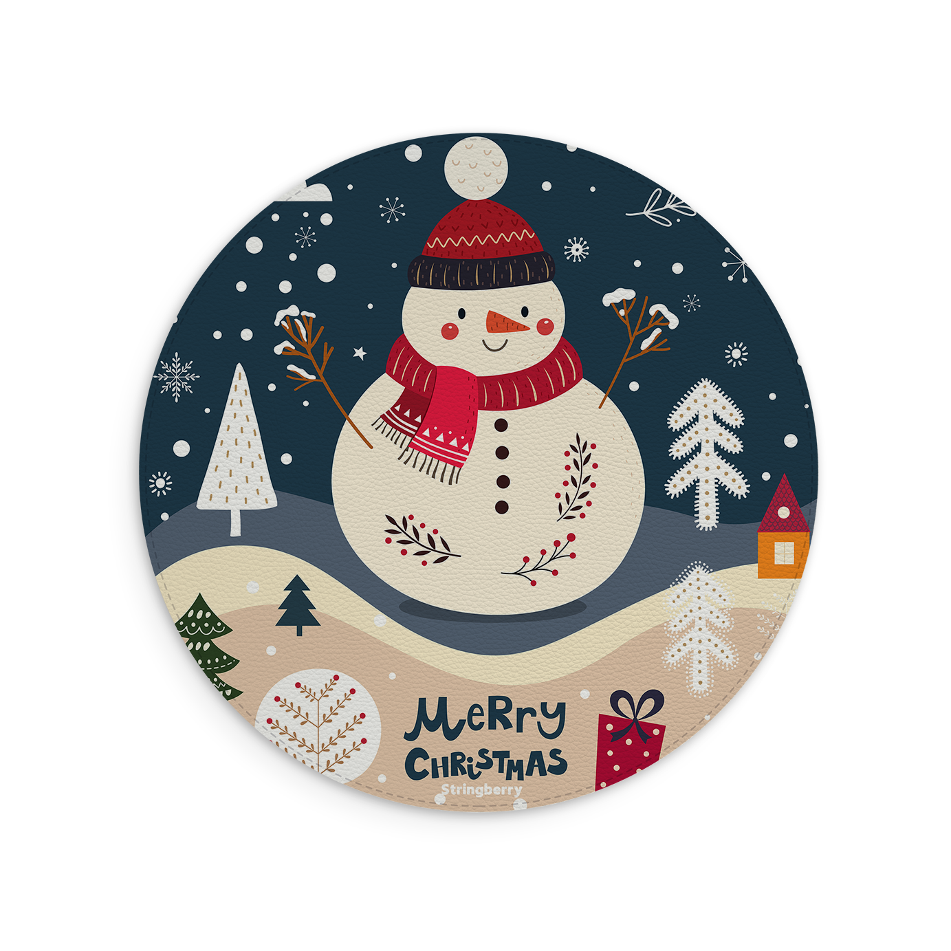 Snowman For Xmas Vegan Leather Mouse Mat