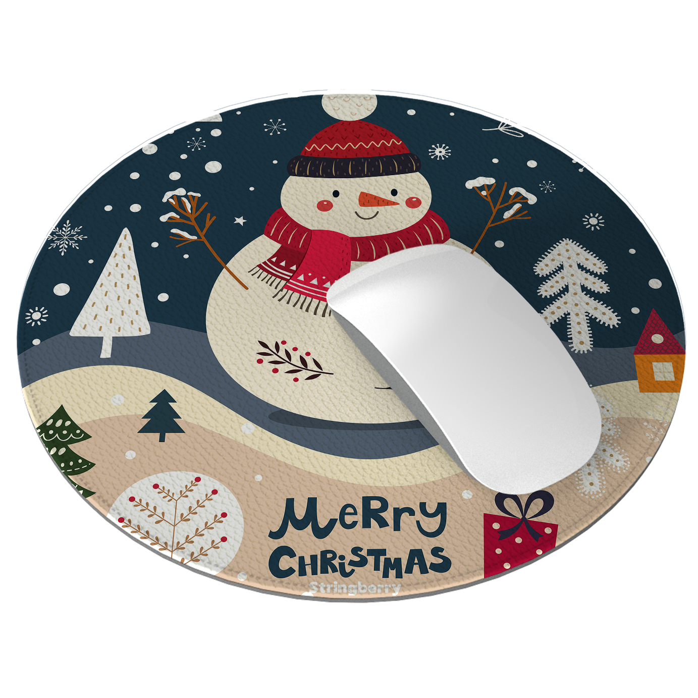 Snowman For Xmas Vegan Leather Mouse Mat