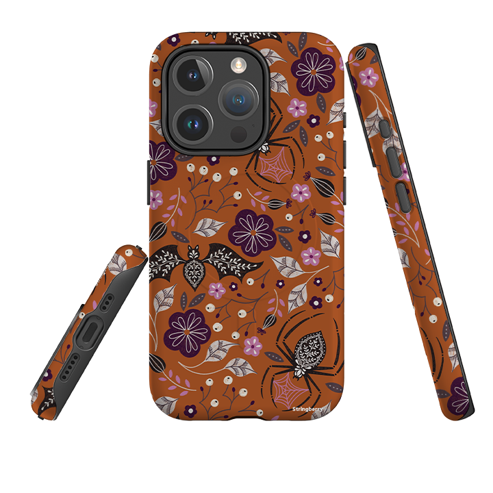 iPhone MagSafe Tough Case -  Spider Bat Pattern Orange By Jenny Zemanek