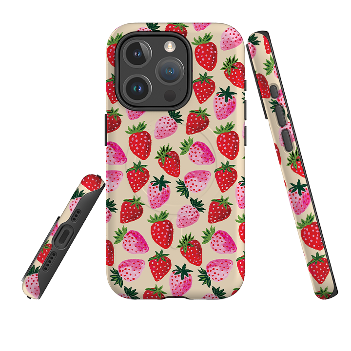iPhone MagSafe Tough Case - Strawberry Scatter Cream By Emma Frances Grant