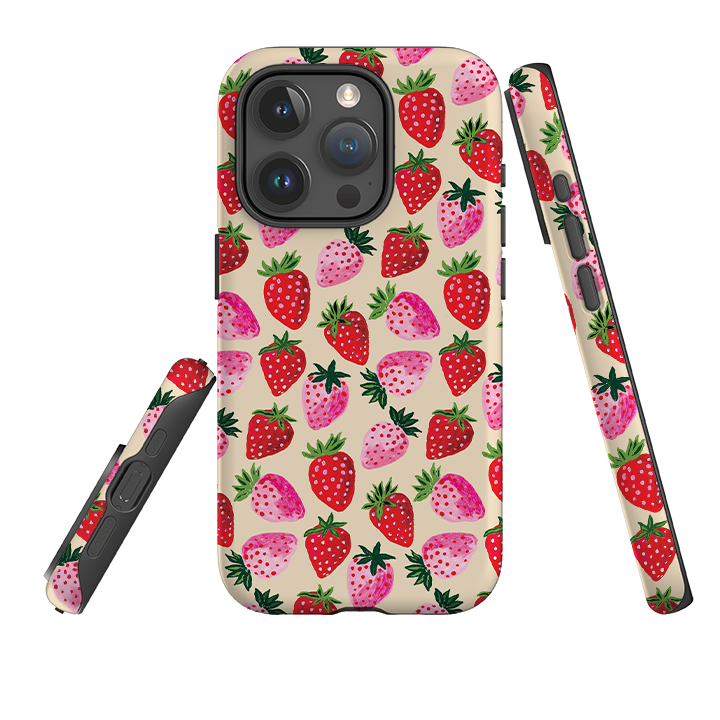 iPhone Tough Case - Strawberry Scatter Cream By Emma Frances Grant