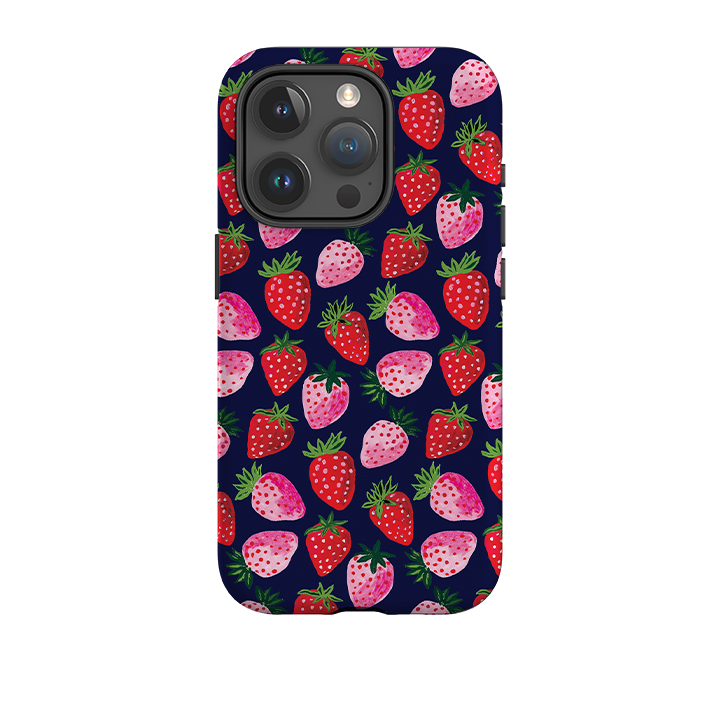 iPhone Tough Case - Strawberry Scatter Navy By Emma Frances Grant
