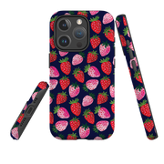 iPhone MagSafe Tough Case - Strawberry Scatter Navy By Emma Frances Grant