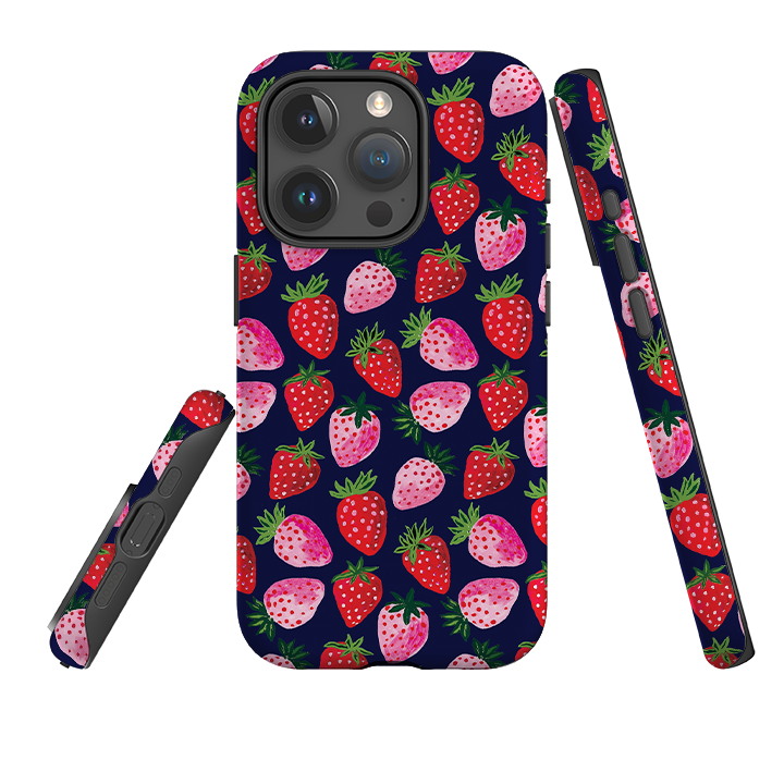 iPhone Tough Case - Strawberry Scatter Navy By Emma Frances Grant