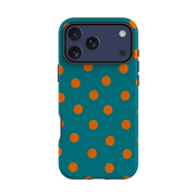 iPhone Tough Case - Teal & Orange Polka Dot