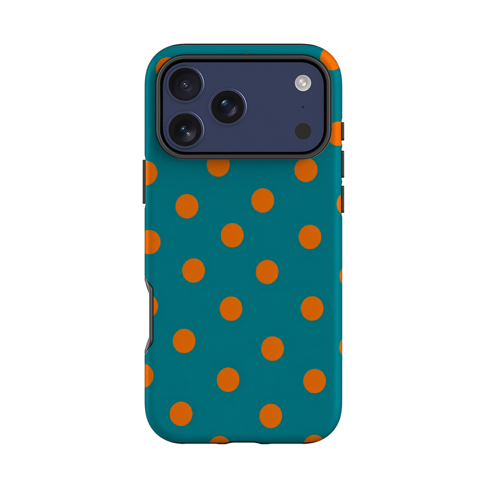 iPhone Tough Case - Teal & Orange Polka Dot