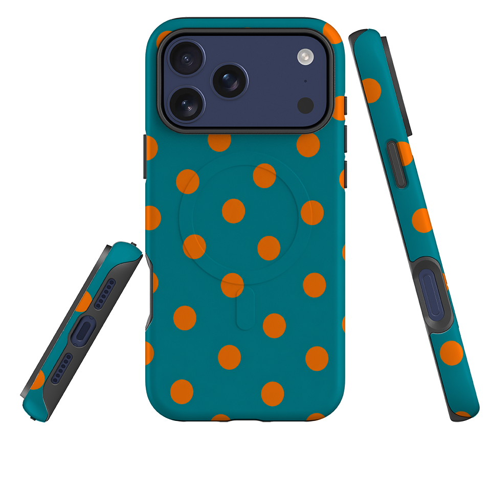 iPhone MagSafe Tough Case - Teal & Orange Polka Dot