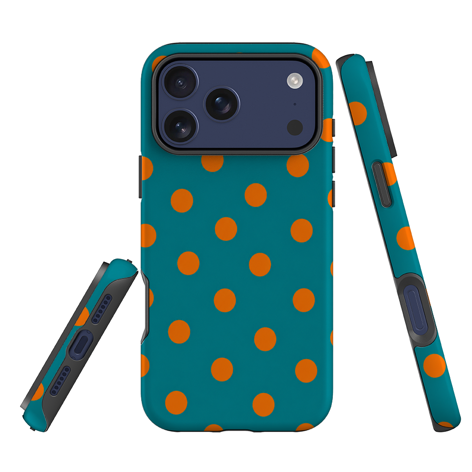 iPhone Tough Case - Teal & Orange Polka Dot