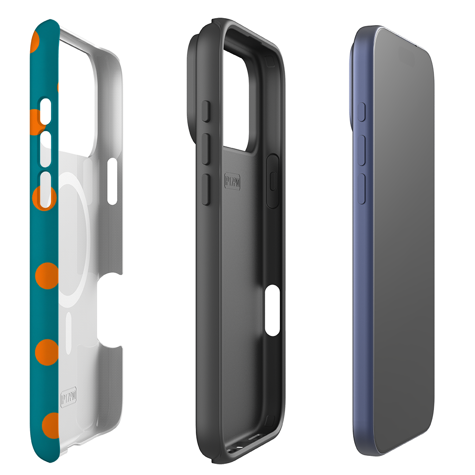 iPhone MagSafe Tough Case - Teal & Orange Polka Dot