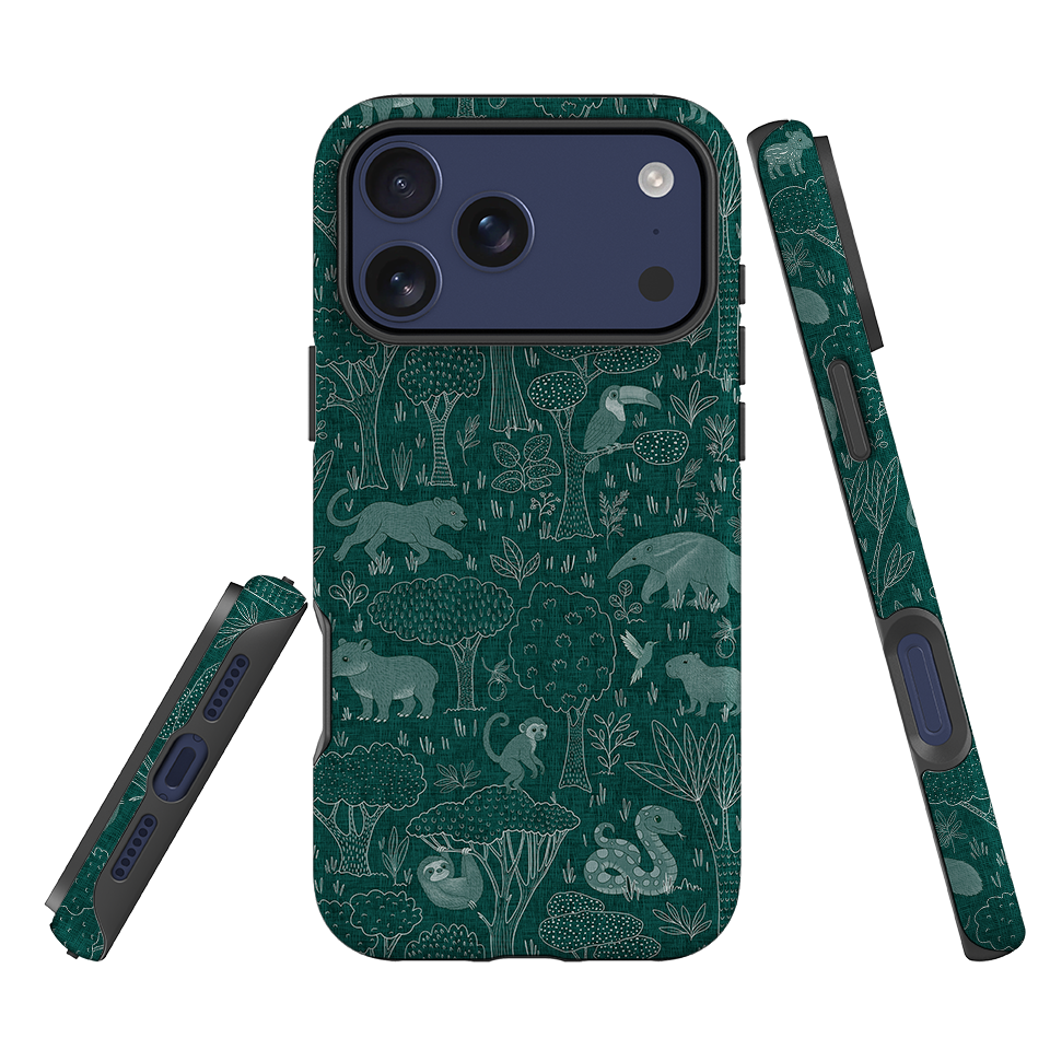 iPhone Tough Case - Tropical Jungle Animals teal By Katherine Quinn