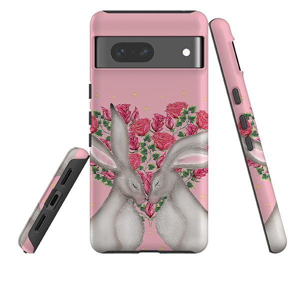 Google Tough Case -  White Hares Rose Heart By Catherine Rowe