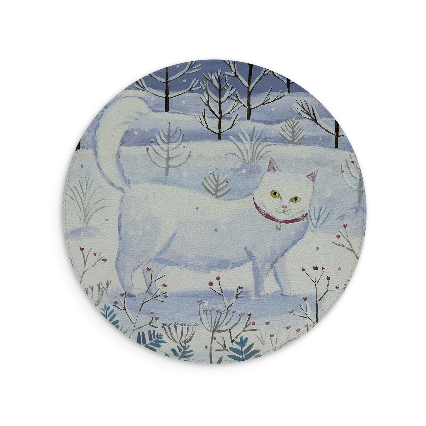 White Cat Mouse Mat By Mary Stubberfield