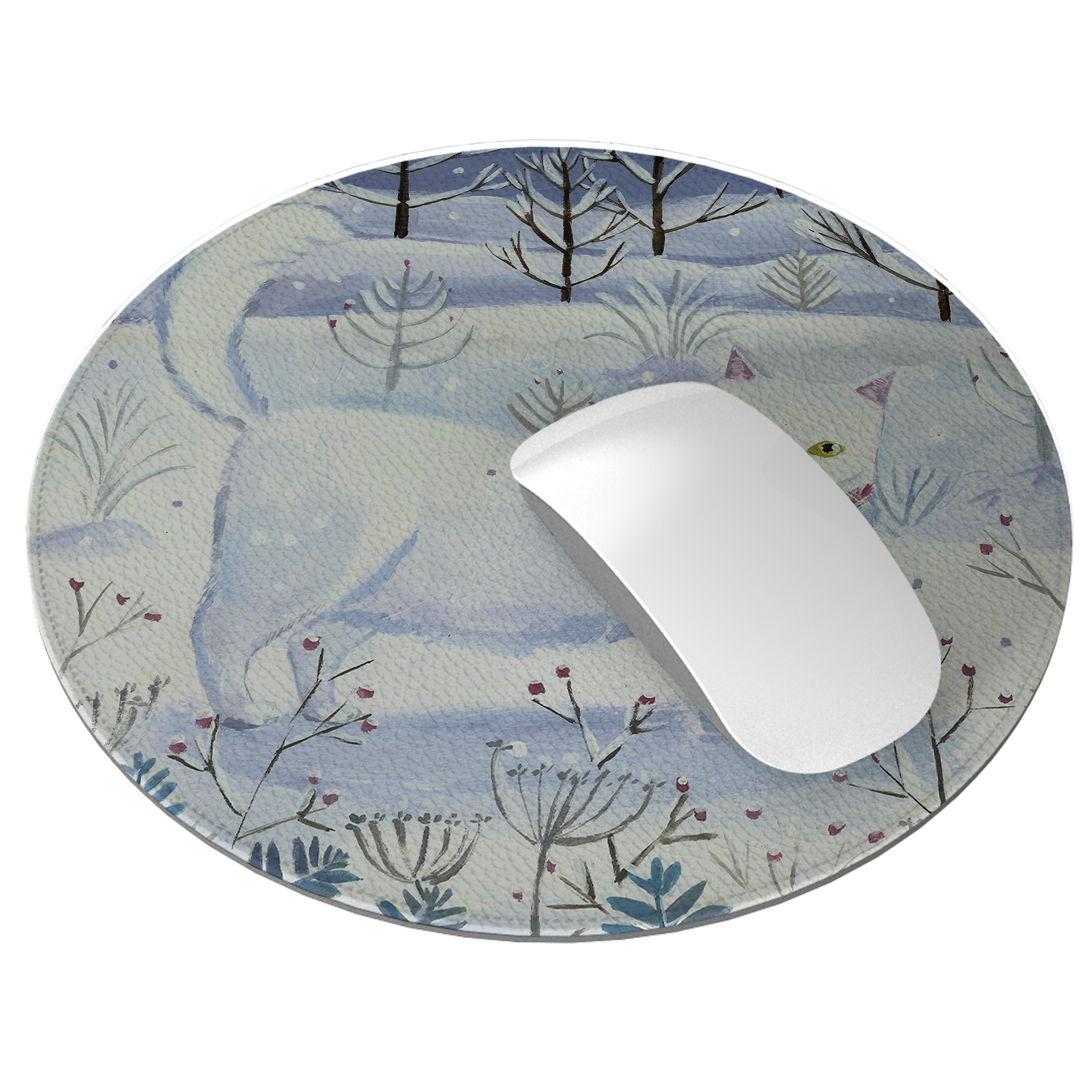 White Cat Mouse Mat By Mary Stubberfield
