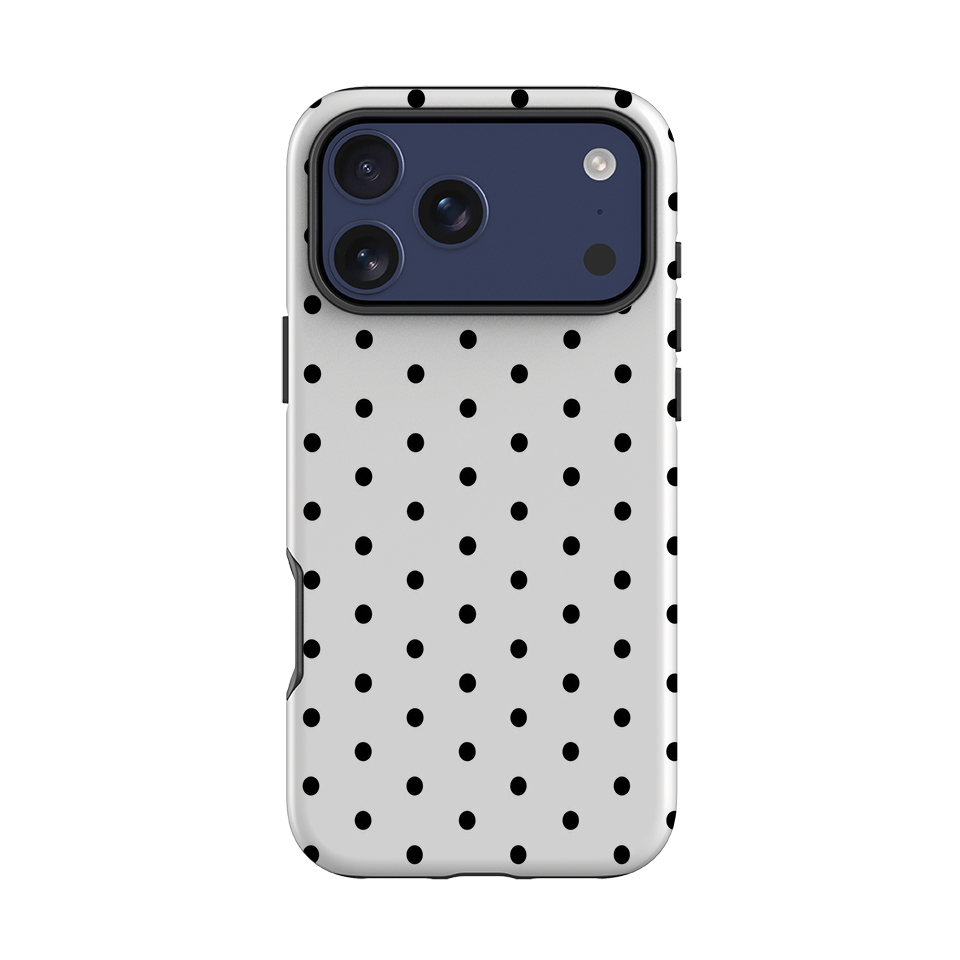iPhone Tough Case - White & Black Polka Dot