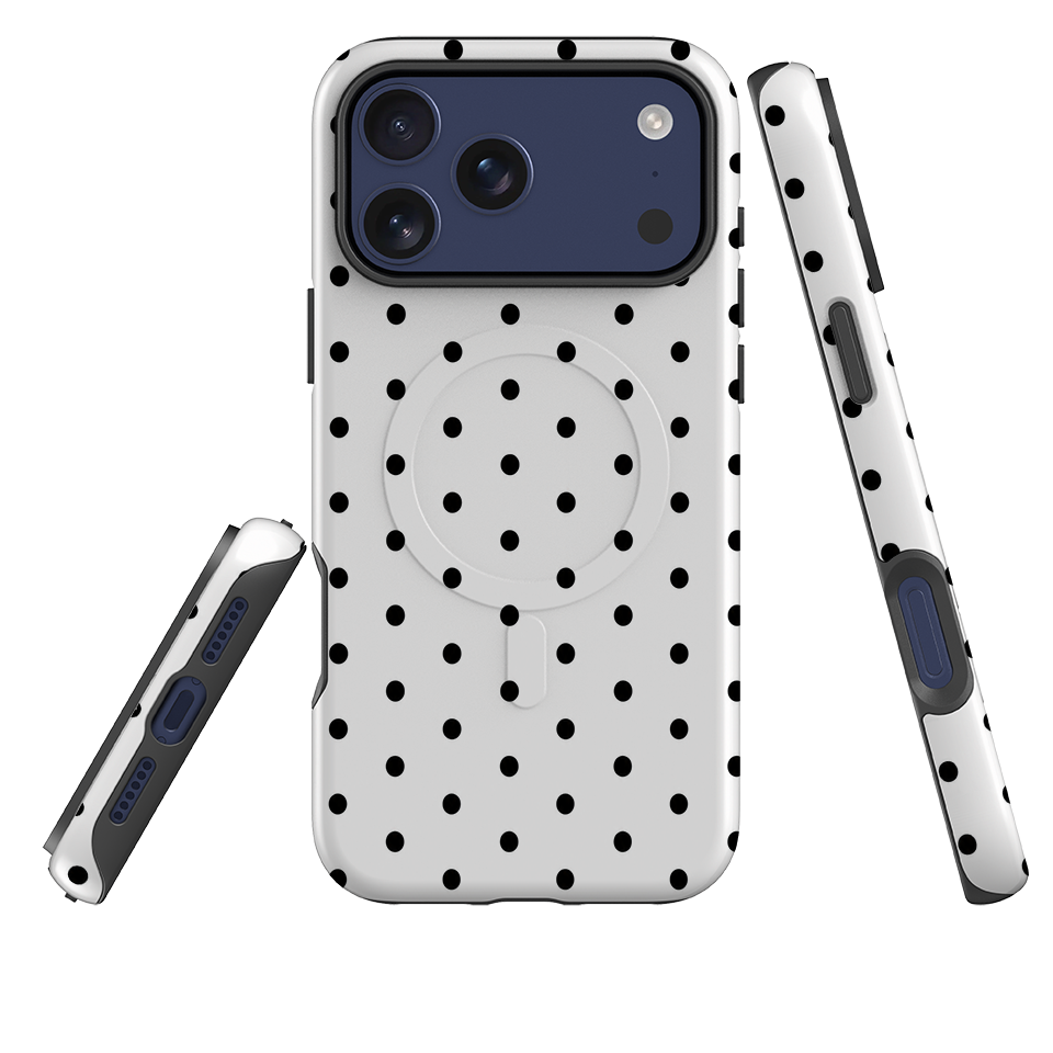 iPhone MagSafe Tough Case - White & Black Polka Dot