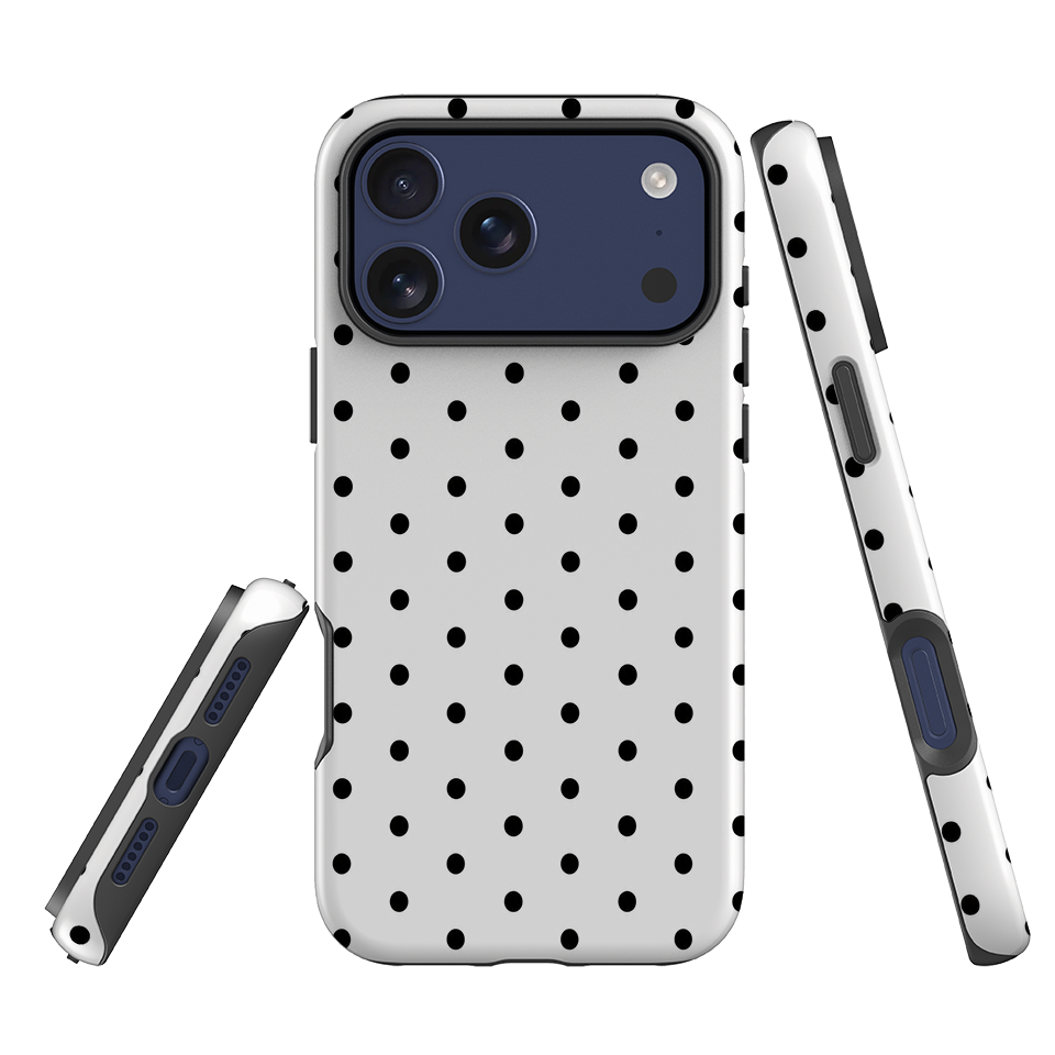 iPhone Tough Case - White & Black Polka Dot