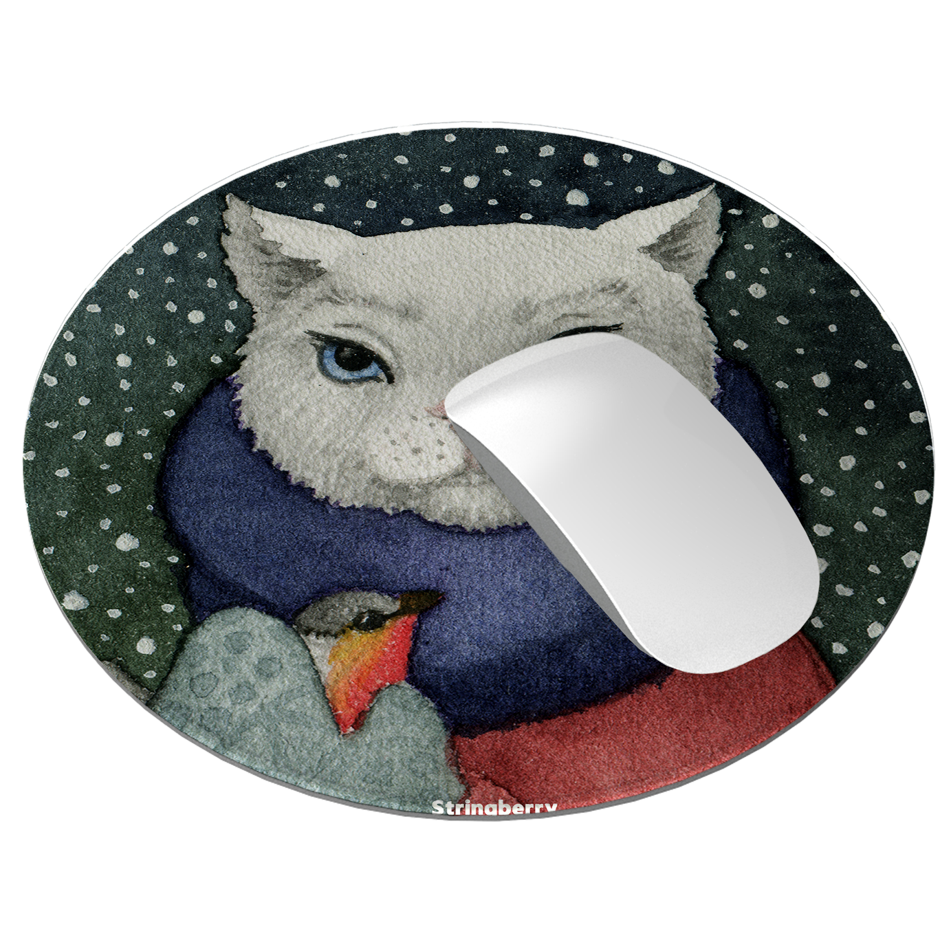 Winter Cat Vegan Leather Mouse Mat