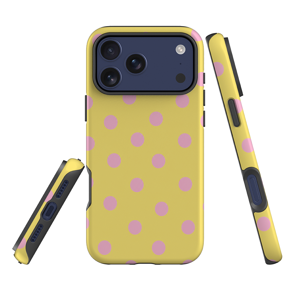 iPhone Tough Case - Yellow & Pink Polka Dot