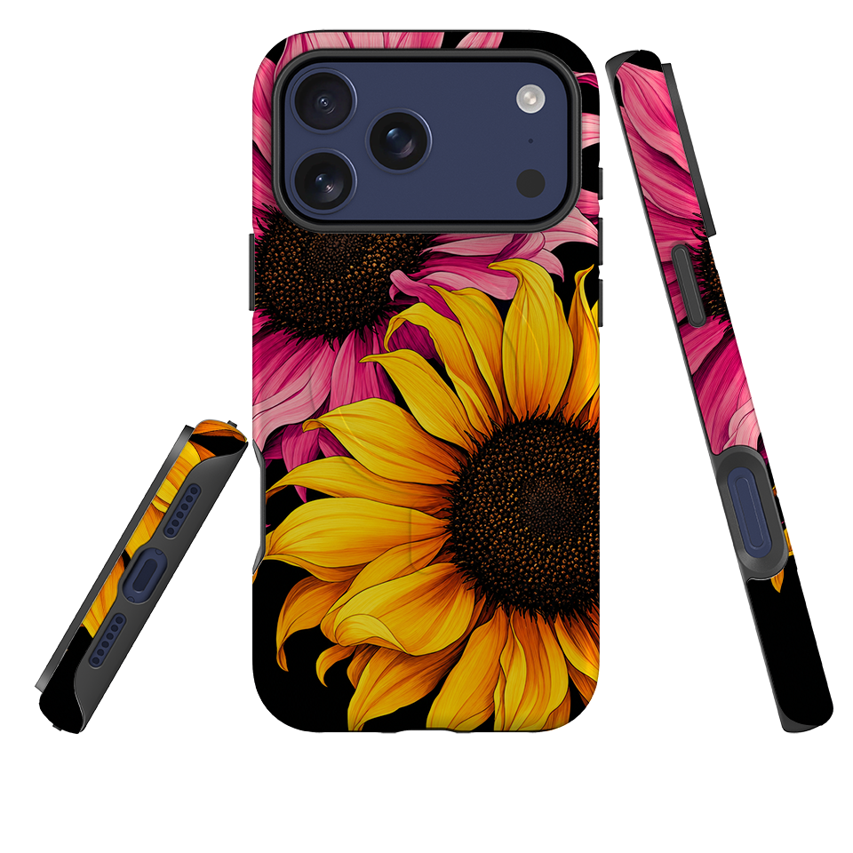 iPhone MagSafe Tough Case - Yellow & Pink Sunflower