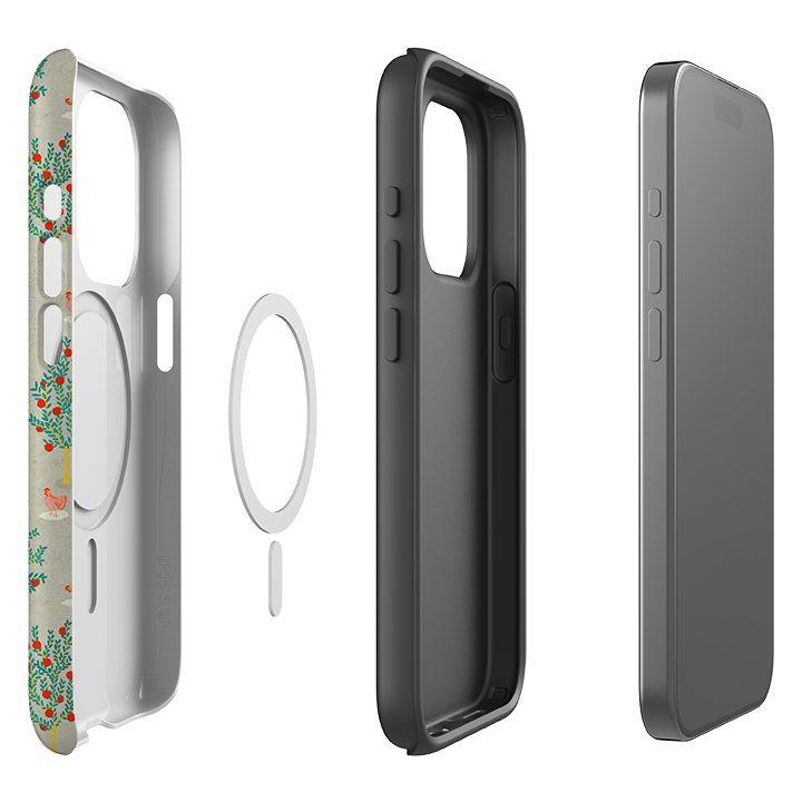iPhone MagSafe Tough Case - Apple Trees and Chickens Grey By Katherine Quinn
